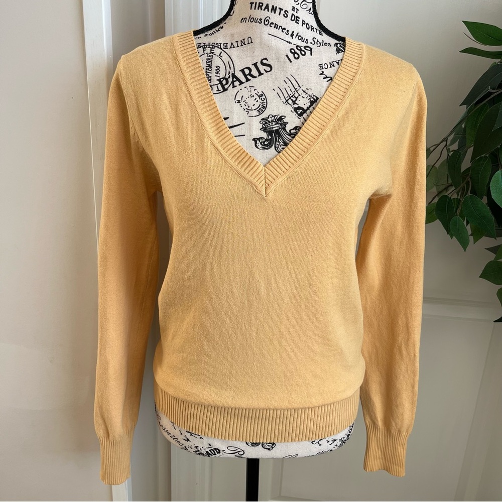 Active Brand V-Neck Knit Long Sleeve Sweater Yellow Sz L